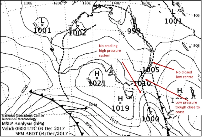 Synoptic chart showing coastal trough affecting New South Wales.