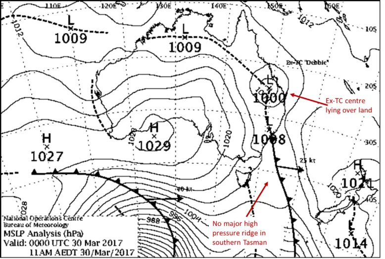 Synoptic chart showing ex-tropical cyclone affecting New South Wales.